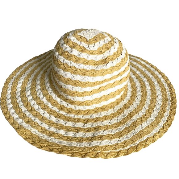Source Unknown Accessories - Womens Straw Sun Hat Wide Brim Tan Ivory Woven 57cm ( approx: 22") Beach Summer